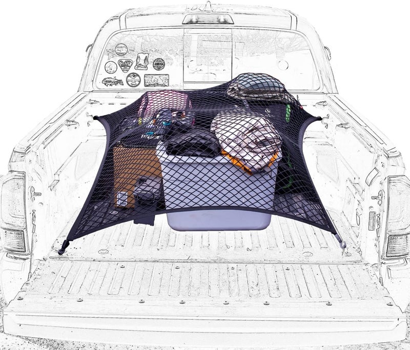 SENYAZON Highly Elastic Cargo Net, Simple Truck Bed Cargo Mesh Organizer, Suitable for Daily Light Loads of Trucks, 4'x4' Stretches to 7'x7' (Double Layer) - Image 1